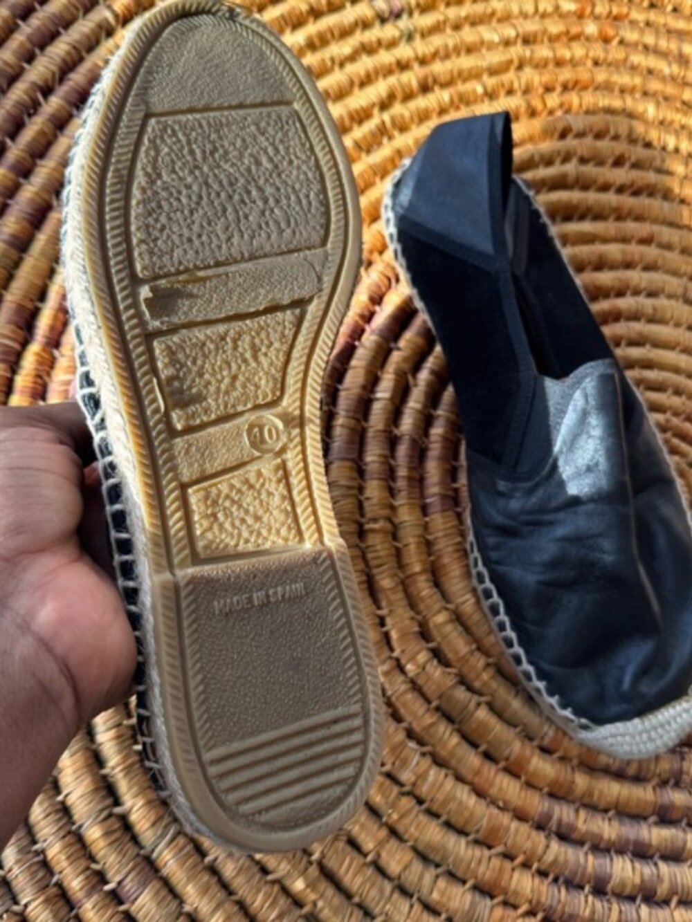 Heyraud made in Spain 9 Elegant Black Leather Espadrilles - Picture 7 of 7